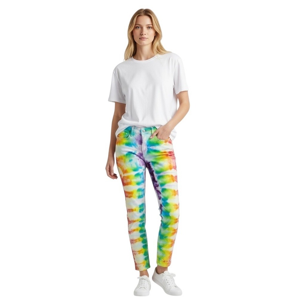 Judy‎ Blue Sz 7/28 Skinny Jeans Handmade Tie Dye Boyfriend Rainbow Mid Rise 1197